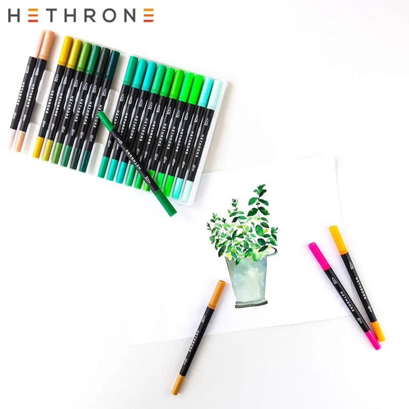 Hethrone 100 цветная ручка FineLiner, ручка для рисования, акварельные товары для рукоделия, фломастеры, двойные кончики, кисть, граффити, наборы, подарок