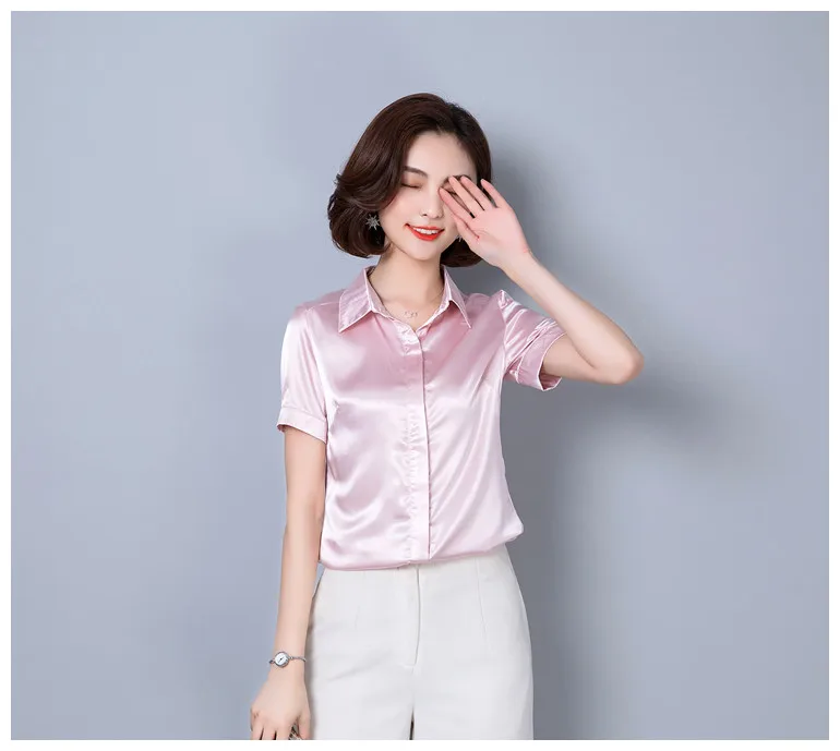 Женские топы и блузки Летняя Повседневная шелковая блуза Harajuku Blusas Feminina топы сексуальные розовые рубашки размера плюс XL/XXXL женские топы