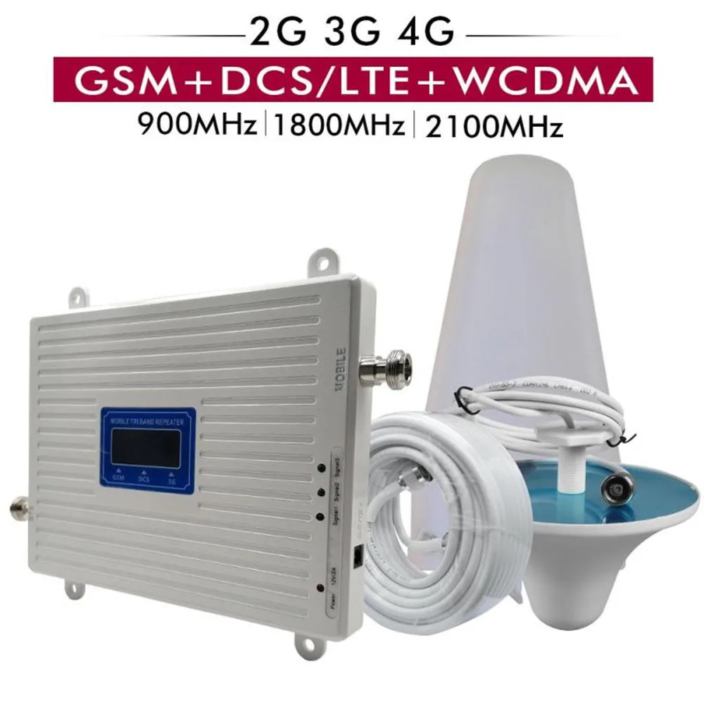 70dB высокого усиления 4G трехполосный Усилитель GSM 900DCS/LTE 1800UMTS/WCDMA 2100 повторитель