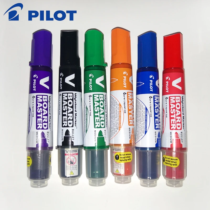 6pcs PILOT Whiteboard Pen V Straight Liquid Large Capacity Ink Whiteboard WBMAVBM Replaceable Core 6 Colors Optional