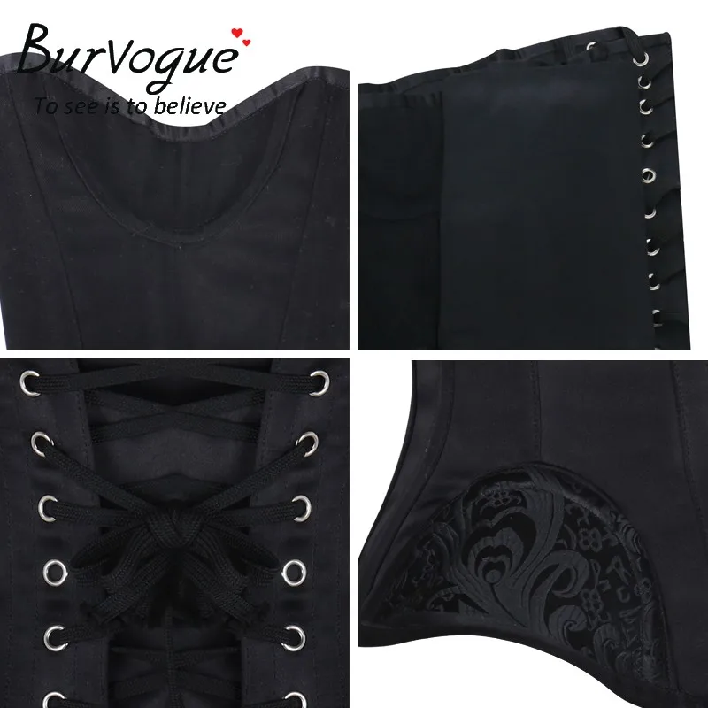 Burvogue корсет под грудь и талию, 12 стальных костей, бюстье, короткий корсет с вышивкой, Женский Атласный Корсет