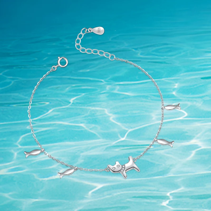 

100% Стерлинговое Серебро 925 пробы, блестящий камень, кошачий Шарм, браслеты для женщин, креативные модные ювелирные изделия