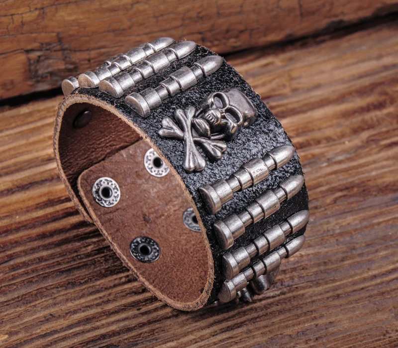 G563 Черный Рок армейский цилиндрический мужской кожаный браслет|bracelet stamps|bracelet