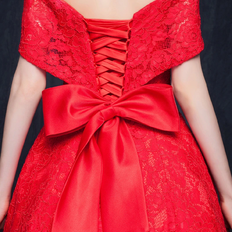 Romance Off the Shoulder Bow Lace Red Wedding Dresses Tea Length Ball Gowns vestidos de novia | Свадьбы и торжества