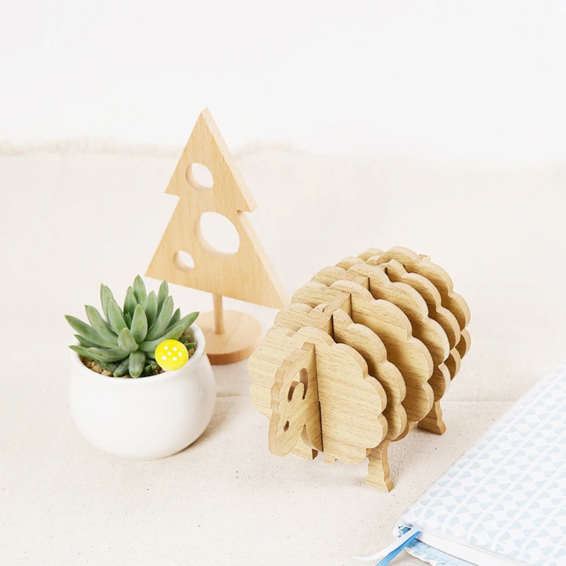 Форма овец не тепло сосновые подставки DIY Подставка для кофейной чашки ручной