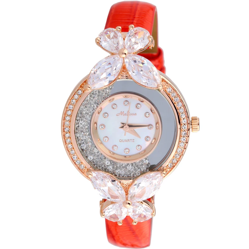 MELISSA Lovely Crystal Butterfly Watch Romantic Elegant Women Dress Wrist watch Real Leather Quartz Analog Relojes Femme F12073