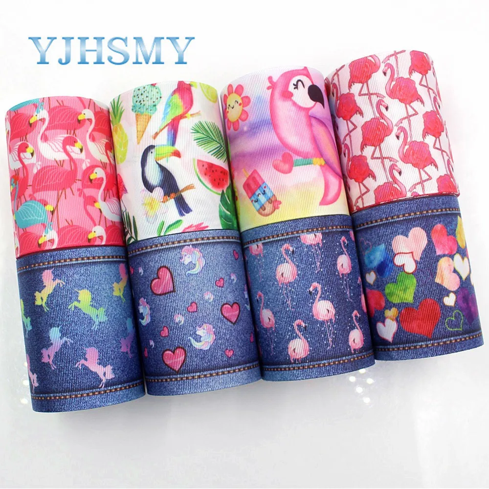 

YJHSMY G-18829-1034,10 ярдов, 75 мм мультфильм Фламинго печатных grosgrain ленты, DIY ручной работы аксессуары для волос подарочная упаковка материал