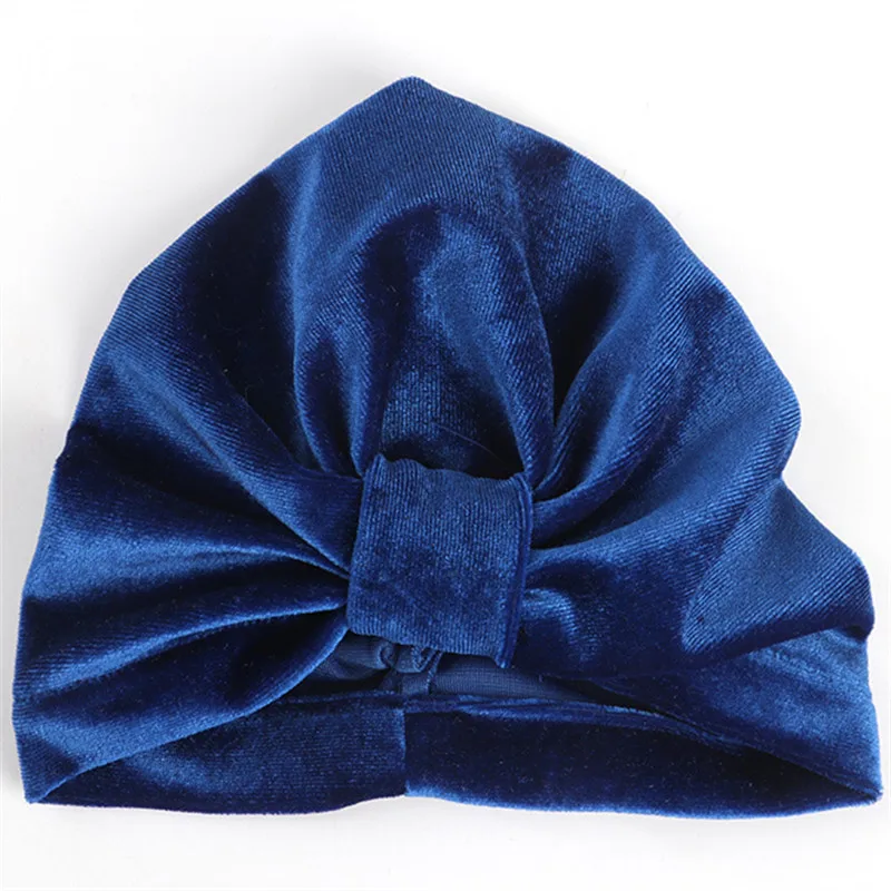 royalblue Новинка, бархатная шапка-тюрбан с бантиком для девочек, 1 шт., мусульманская индийская шапка, богемная Шапка-тюрбан - Цвет: royalblue