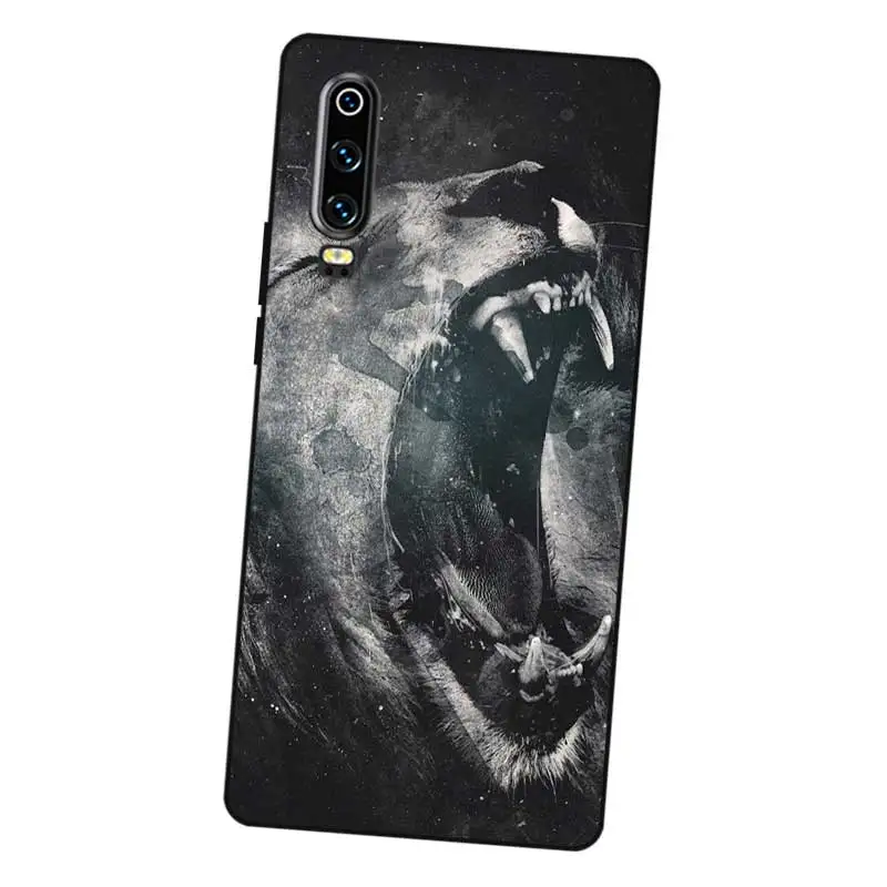 P109 Lion Black Silicone Case Cover For Huawei P8 P9 P10 P20 P30 Lite Pro P Smart Plus 2017 2019 |