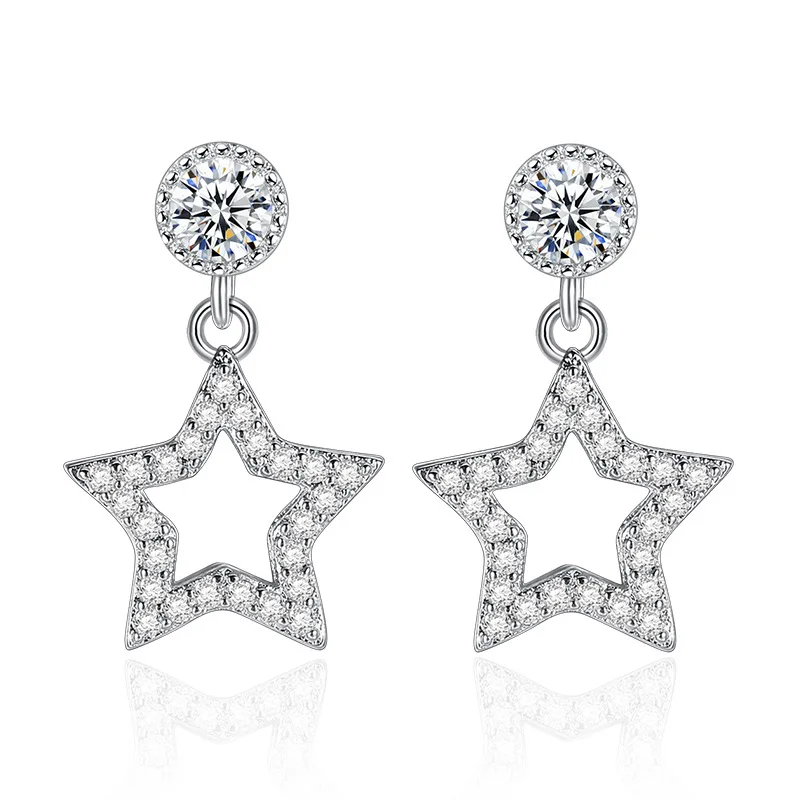 

Fashion silver plated shiny crystal ladies stud earrings women jewelry female gift drop shipping wholesale