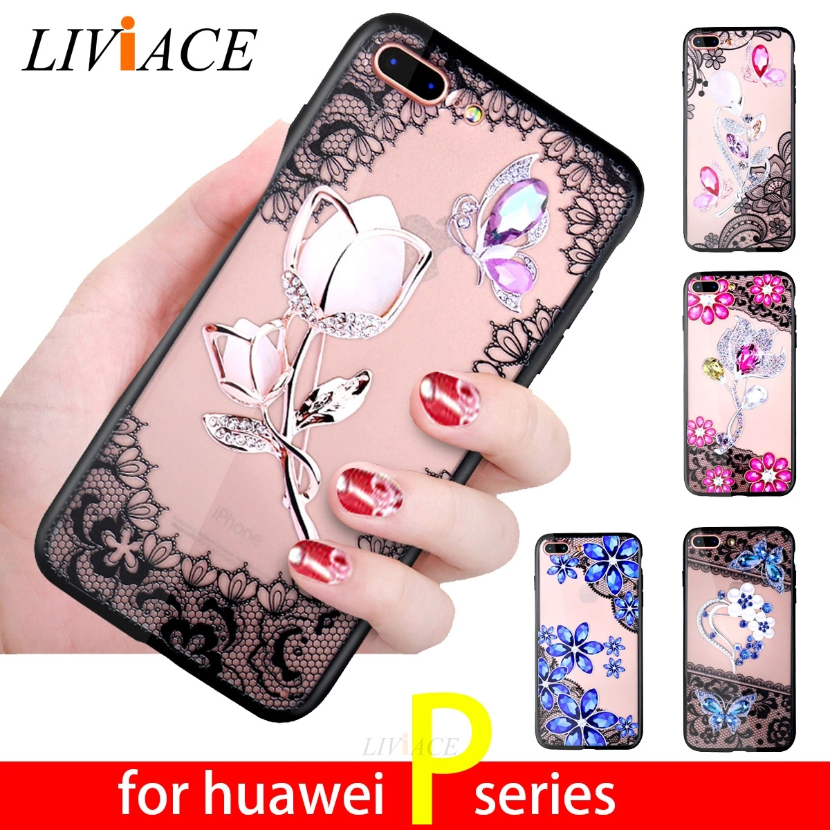 Роскошный алмаз 3D рельеф кружева цветок чехол для телефона huawei p smart p8 p9 p10 p20 lite pro