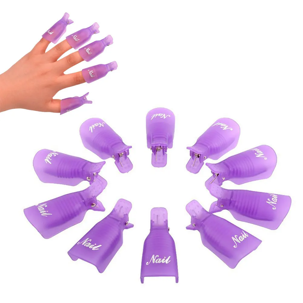 purple 10 шт. разгрузка доспехи пластиковый дизайн ногтей Замачивание крышки зажим для УФ-геля для удаления лака обертывание инструмент разгрузка удаление ногтей доспехи - Цвет: purple