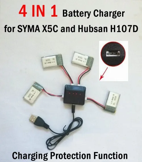 4 в 1 USB зарядное устройство для аккумулятора кабель SYMA X5C/X5 X3/F4/X4/X2 Hubsan H107D/X4/H107L/H107C