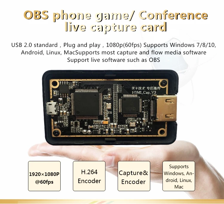 Free shipping! USB2.0 1080P@60FPS HDMI Live Streaming Broadcast USB 2.0 Game Video Capture Card Free Driver