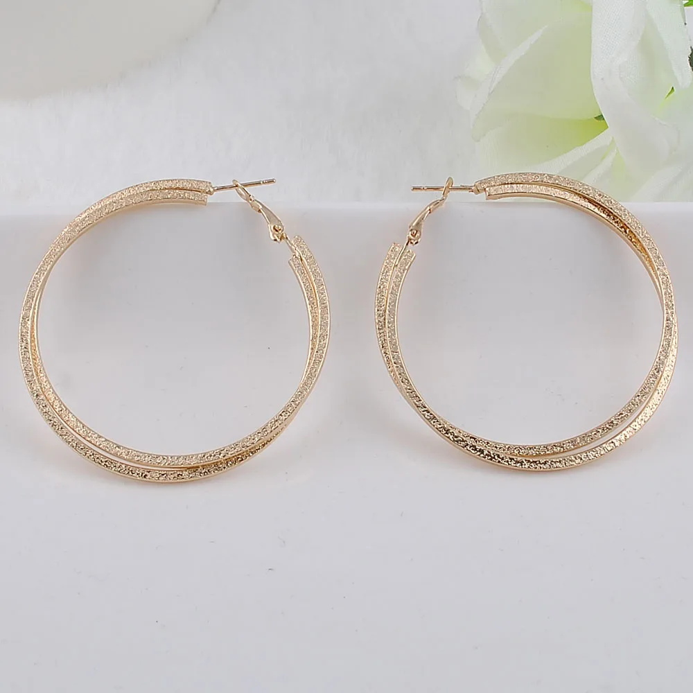 Экстравагантные двойные круглые плоские блестящие серьги-кольца популярные