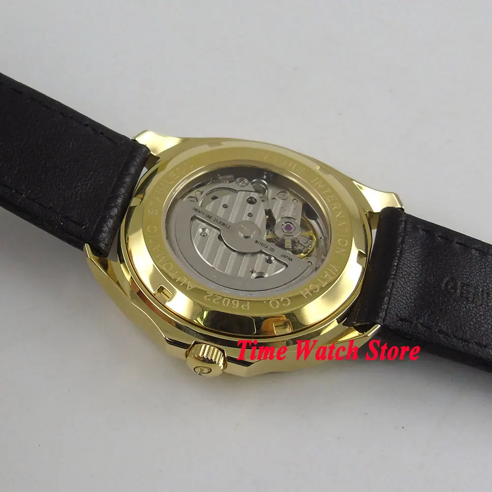 Parnis 40 мм MIYOTA 21 jewels мужские часы Золотой квадратный чехол водонепроницаемые белый