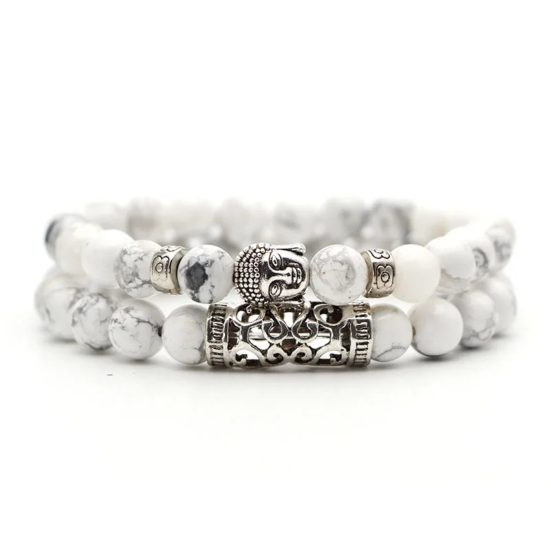 2pcs set Black Lava Stone Prayer Beads Buddha Men Bead Bracelet Beaded Bracelets for Women and Mens Pulseras Masculina
