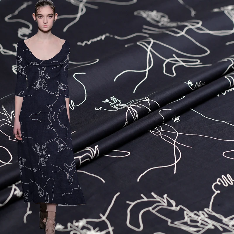 Перламутровый шелк 140 см ширина темно синий каракули печатных 100% хлопок