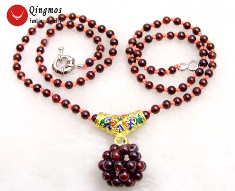 Qingmos Brown Round 18-20mm Ball Natural Garnet Pendant Necklace for Women with Handwork Weaving 5mm Pearl Chokers 17&quot | Украшения и
