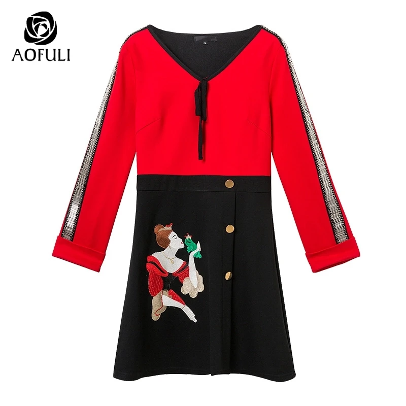Женское платье с вышивкой в виде королевы из мультфильма S/M/5XL осенне-зимнее стиле