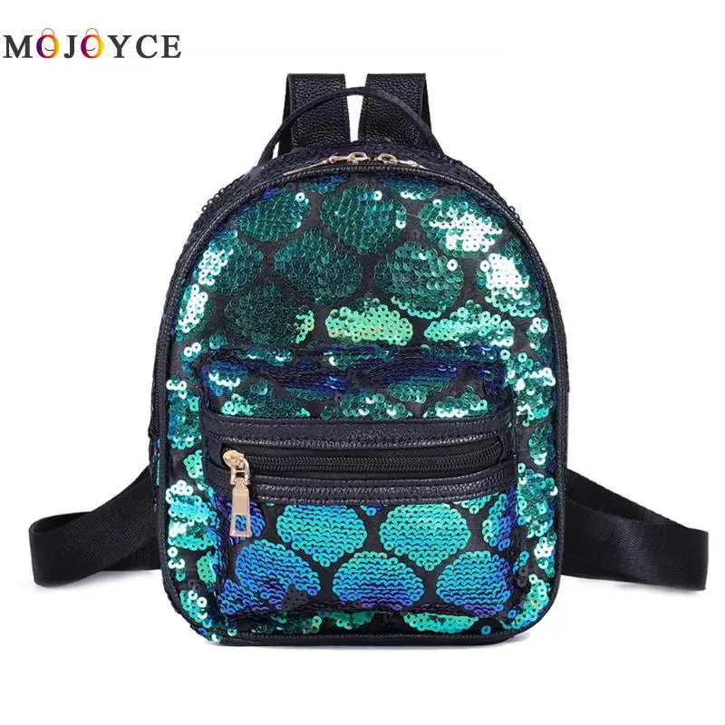 Sequins PU Leather MIni Backpack Women Fashion Glitter Knapsack PU Leather Backpack sac a dos - Цвет: 4