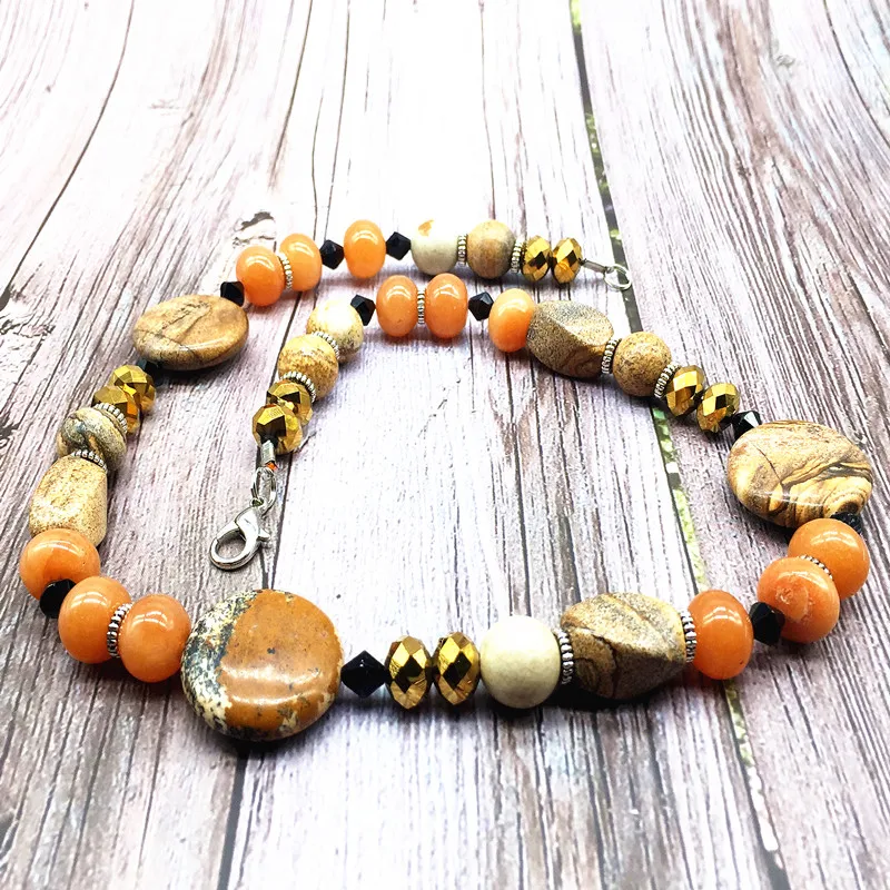 Natural Fashion Women Choker Necklace Picture Jaspers and Crystal Stone Bead For Girls Gift Party Jewelry | Украшения и