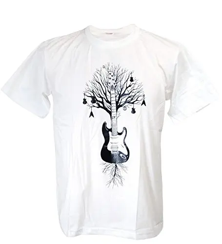 Футболка мужская с изображением гитары и дерева модная тенниска круглым вырезом