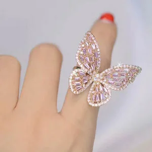 ring Модные серьги-гвоздики из кубического циркония в форме бабочки hibrid, регулируемые кольца, ювелирные наборы, роскошные ювелирные изделия, N-608 - Окраска металла: ring