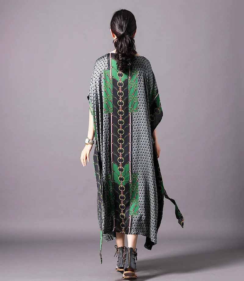 Женское летнее платье Летучая мышь с принтом дамское большого размера