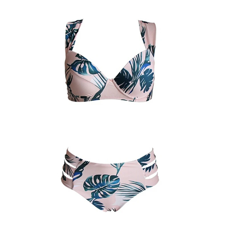 Женский бюстгальтер с чашками пуш-ап и принтом листьев | Женская одежда