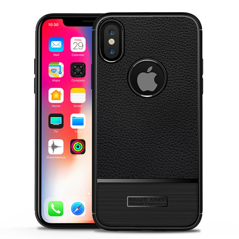 Тонкий чехол с текстурой личи для iPhone X Vpower силиконовый мягкий бронированный из