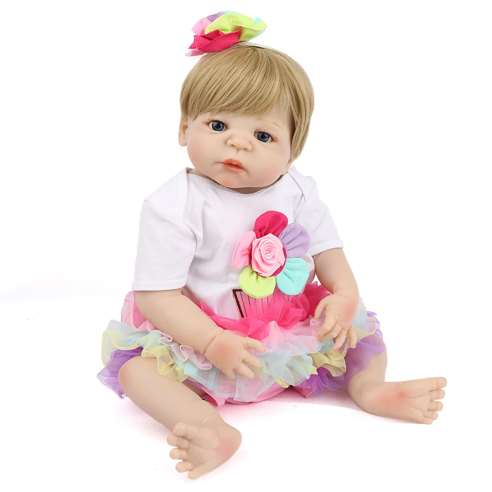 

Bebes reborn de silicone real baby bonecas 23"57cm blond wig toddler girl real alive vinyl dolls for children gift