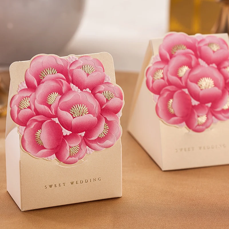 Золото Цвет свадьбы коробка конфет с цветочным дизайном партия подарок пользу