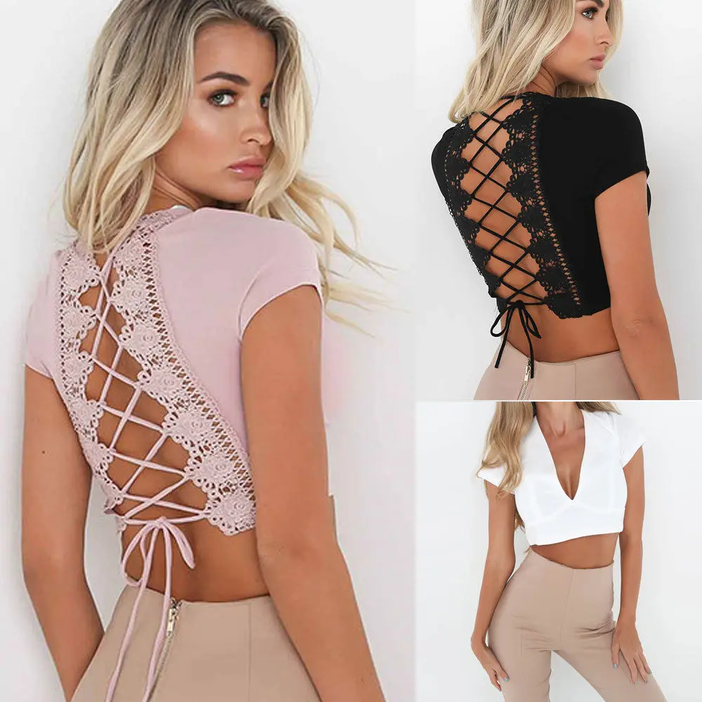 Женская футболка облегающая с глубоким треугольным вырезом 2017 | одежда