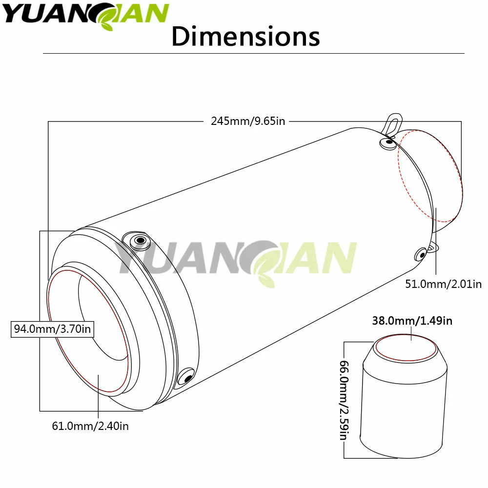 51-61mm Motorcycle Modified Exhaust pipe Muffler scooter For YAMAHA YZF R25 R15 R6 R125 kawasaki z750 Z800 FZ8 FZ1 FZ6R | Автомобили и