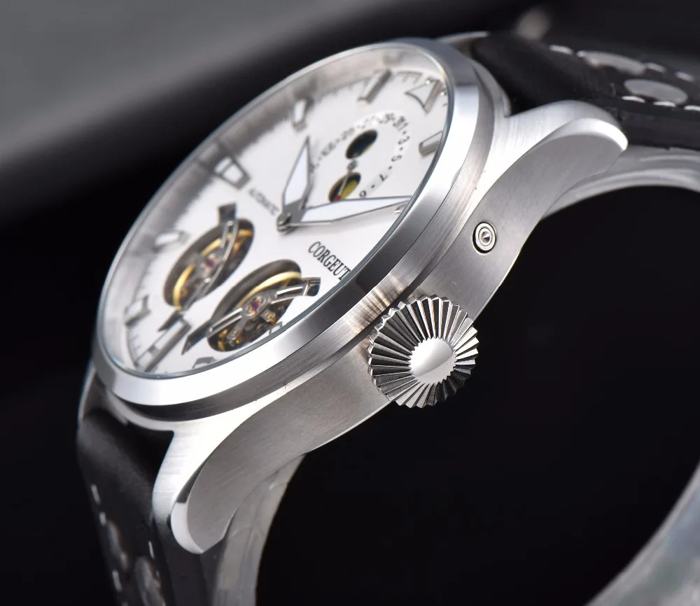 Corgeut 47 мм Чехол Мужские часы Скелет автоматические часы PVD запас хода Tourbillon Мужские механические часы мужские часы подарок