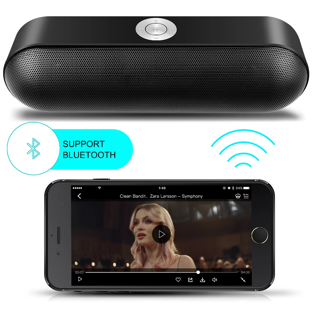 TOPROAD Беспроводной Bluetooth стереоколонка MP3 плеер с микрофоном Поддержка TF AUX FM радио