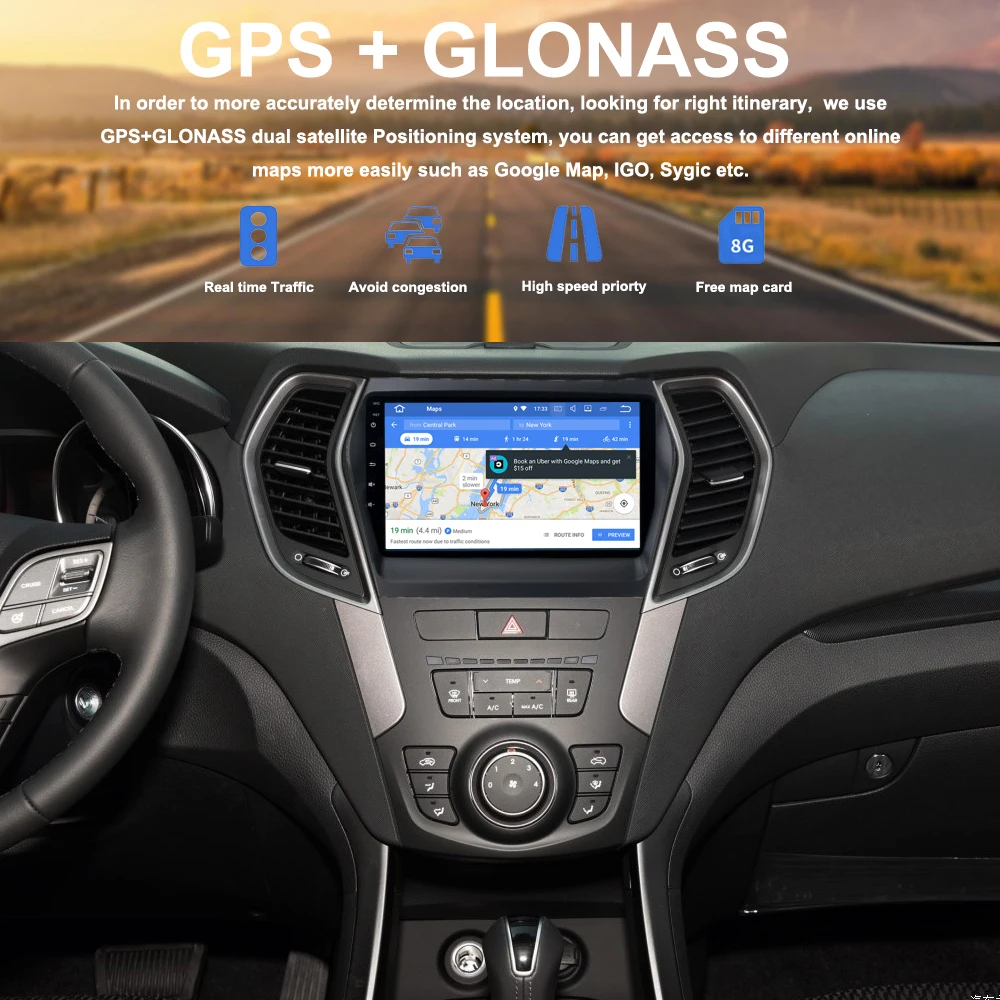 Автомобильный мультимедийный Din Android 9,0 gps для hyundai IX45 Santa Fe авто-радио для hyundai Santa fe IX45 головное устройство 4 Гб+ 32 ГБ 8-ядерный