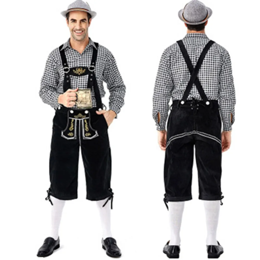 Черный Взрослый Делюкс Для Мужчин's пиво oktoberfest ледерхозе одежда Германия баварский народный праздник шорты на подтяжках - Цвет: Черный