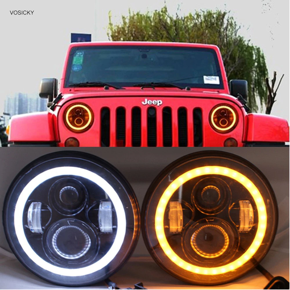 

7 Inch LED Halo Headlights Angel Eyes for JK CJ with Halo Angel Eye & DRL & Turn Signal Lights