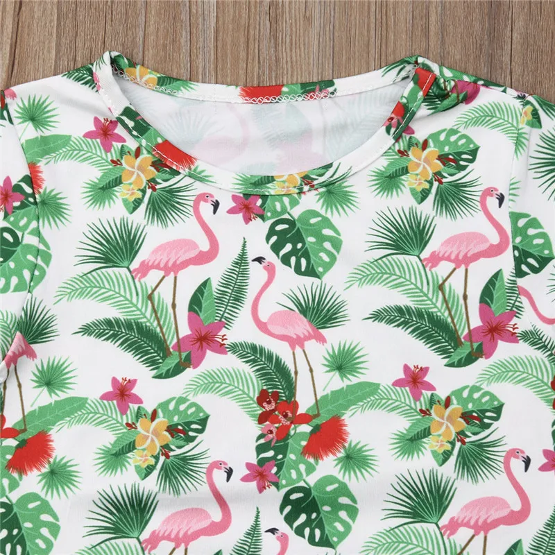 Комплект одежды с изображением фламинго для маленьких девочек футболка