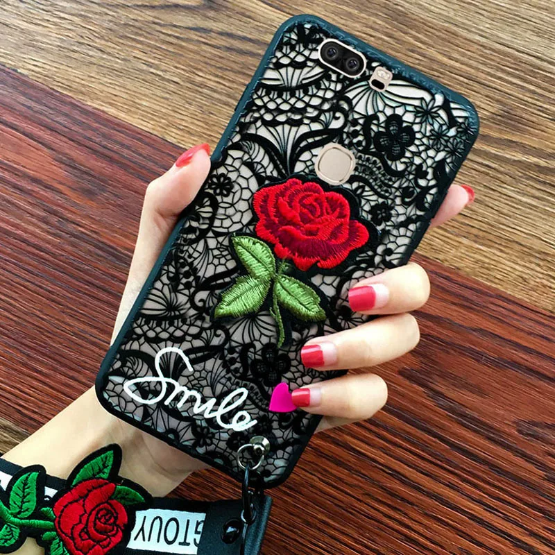 Rheinruby Fashion Sexy Lace Embroidery Rose Flower Phone Case For Huawei Honor 7 8 9 10 V8 V9 Lite 6X Play |