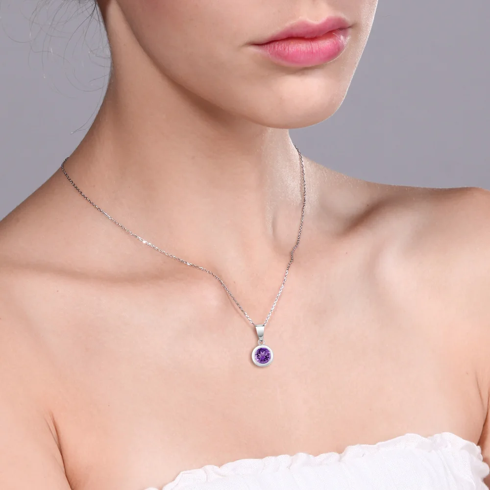 1.10 Ct Round Purple Amethyst 925 Sterling Silver Pendant With Chain Fashion Sterling-silver Necklace For Women Fine Jewelry 18 | Украшения