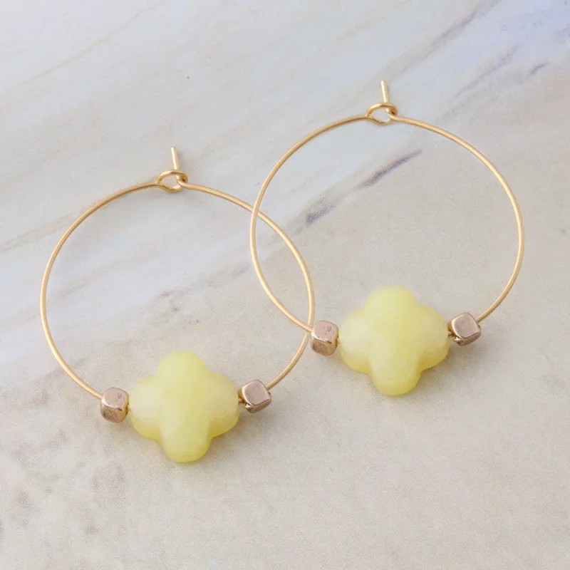 Серьги NeeFuWoFu в виде четырехлистного клевера серьги из натурального камня для