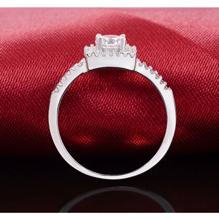 Твердые Настоящее 925 стерлингового серебра кольца 2 карат для женщин обручальные