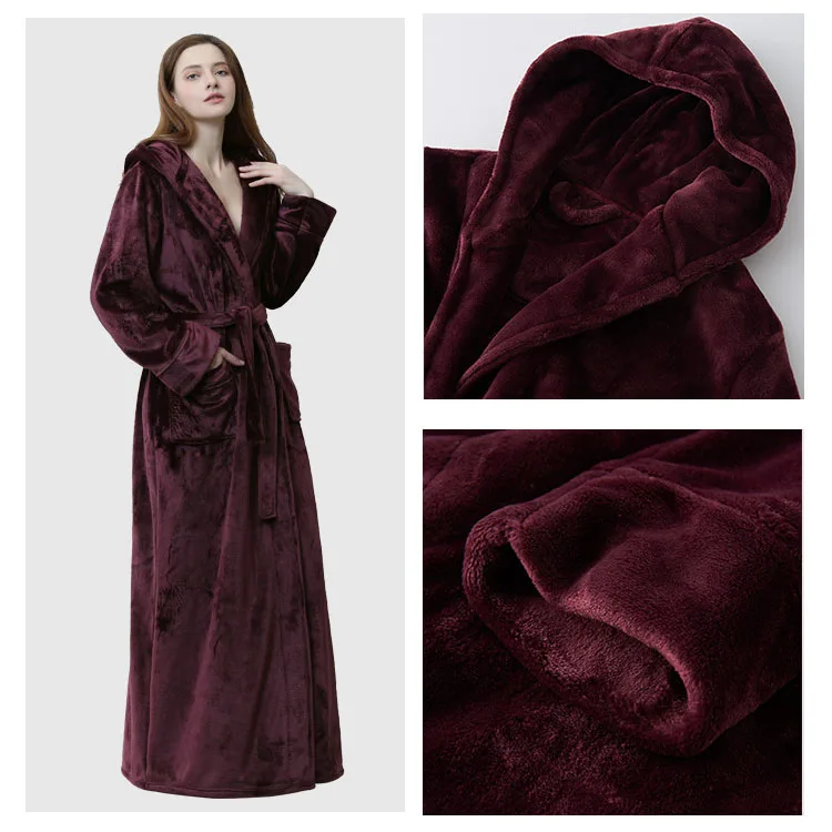 CAVME Wine red CAVME размера плюс, фланелевый Халат с капюшоном для пар, зимнее кимоно, халаты для женщин и мужчин, фланелевые халаты, домашняя одежда, ночной халат - Цвет: CAVME Wine red