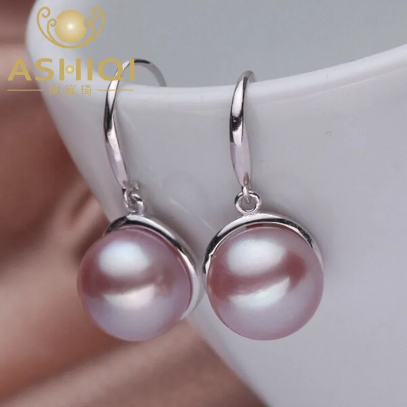 ASHIQI 925 Висячие серьги из серебра 925 пробы Серьги из натурального пресноводного жемчуга для женщин 10-11 мм Большой жемчуг ювелирные изделия подарок