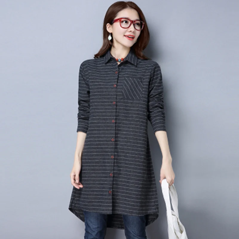 В полоску средней длины Для женщин рубашка Новинка 2017 года для отдыха Весна