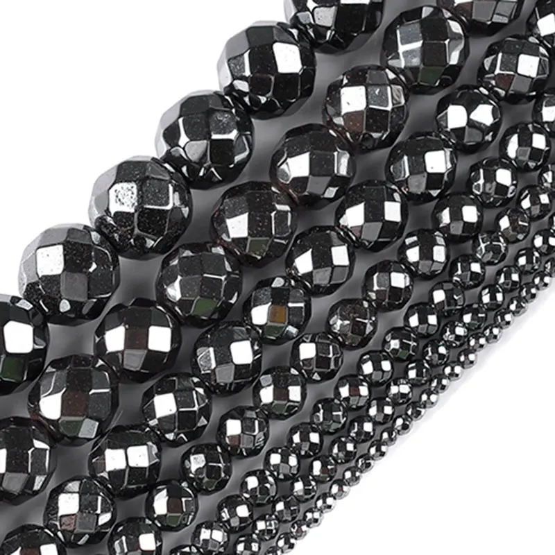 

2-12mm Round Faceted Black Hematite Beads Natural Healing Stone Beads For Jewelry Making Beads 15'' Needlework DIY Beads Trinket
