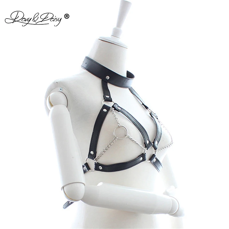 DAVYDAISY женский сексуальный бюстгальтер чокер кожа открытый бюст Bralette металлическая цепочка интимное регулируемое Сексуальное белье укороченный топ BR506